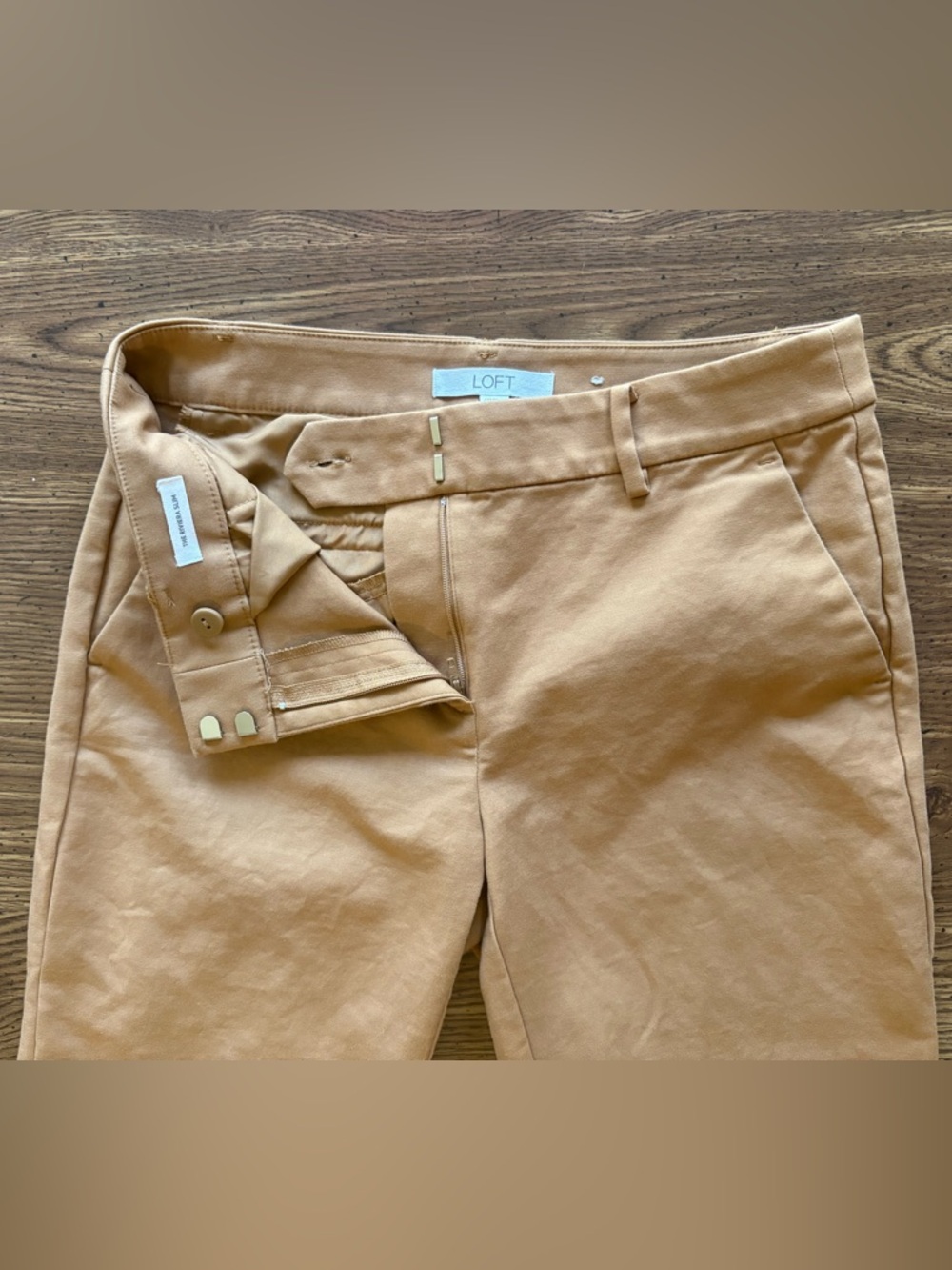 LOFT The Riviera Slim Pants Tan Classic Straight-Leg Size 4P - Picture 5 of 8